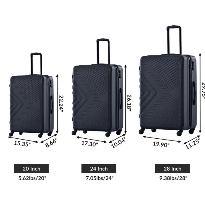 Silk & Salt Voshy 3 Piece LuggaSets Hardside Carry-on LuggaSuitcase with Spinner Wheels and TSA Lock for Travel Business Trip Back to School 20 24 28 Black^ Luggage Sets