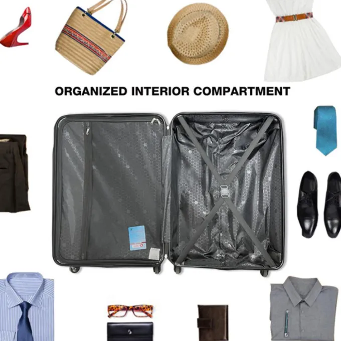 Silk & Salt Voshy 3 Piece LuggaSets Hardside Carry-on LuggaSuitcase with Spinner Wheels and TSA Lock for Travel Business Trip Back to School 20 24 28 Black^ Luggage Sets