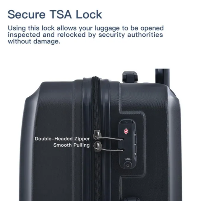 Silk & Salt Voshy 3 Piece LuggaSets Hardside Carry-on LuggaSuitcase with Spinner Wheels and TSA Lock for Travel Business Trip Back to School 20 24 28 Black^ Luggage Sets