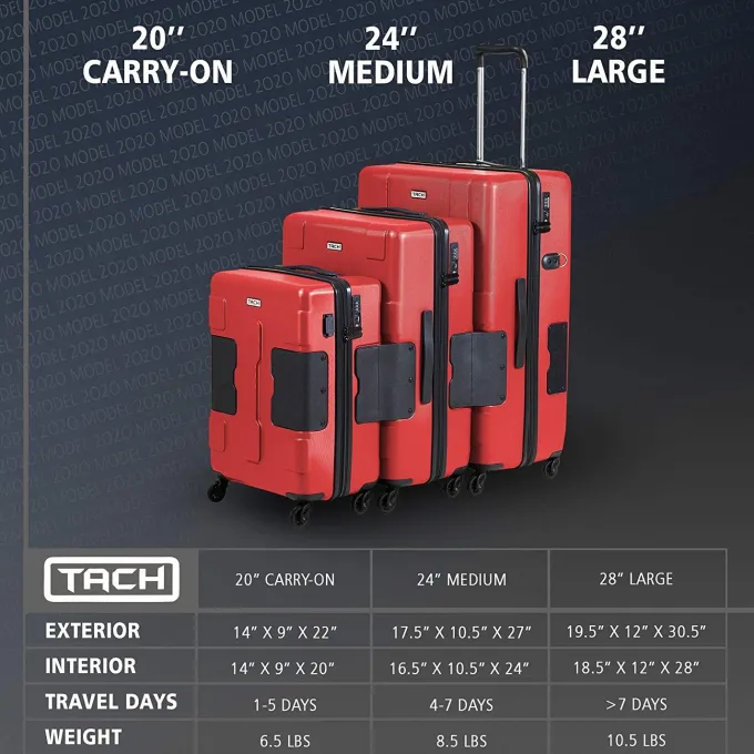 Silk & Salt TACH V3 Connectable Hardside Spinner Suitcase LuggaBags 3 Piece Set Red^ Checked Luggage