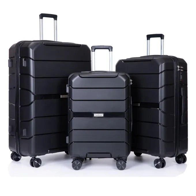 Silk & Salt AUKFA 3 Piece LuggaSet with Hardside Expandable Spinner Wheel (20/24/28) - Black^ Hard Side Luggage