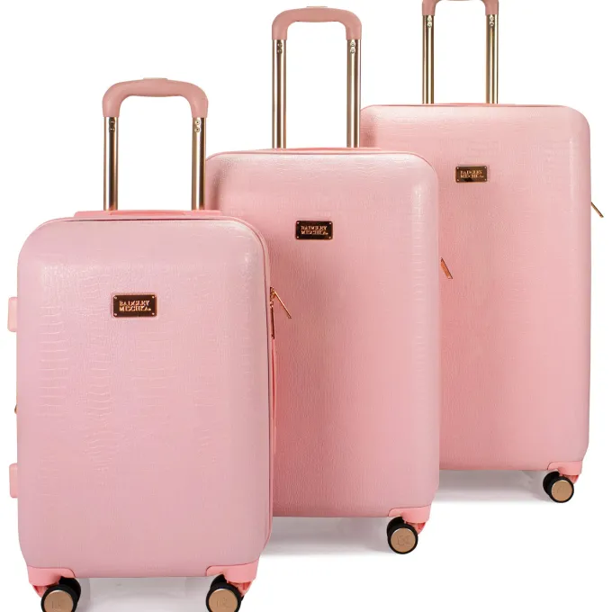 Silk & Salt BADGLEY MISCHKA Snakeskin 3 Piece Expandable LuggaSet (Pink)^ Hard Side Luggage