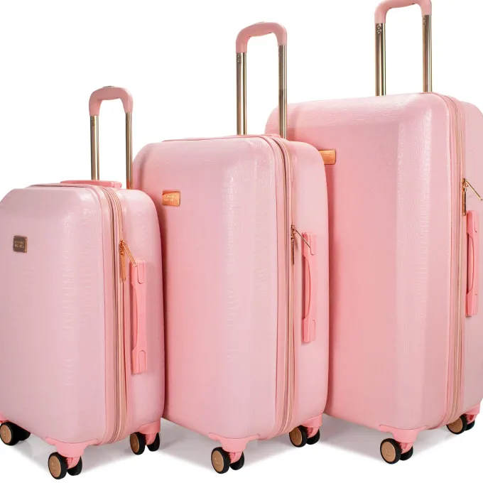 Silk & Salt BADGLEY MISCHKA Snakeskin 3 Piece Expandable LuggaSet (Pink)^ Hard Side Luggage