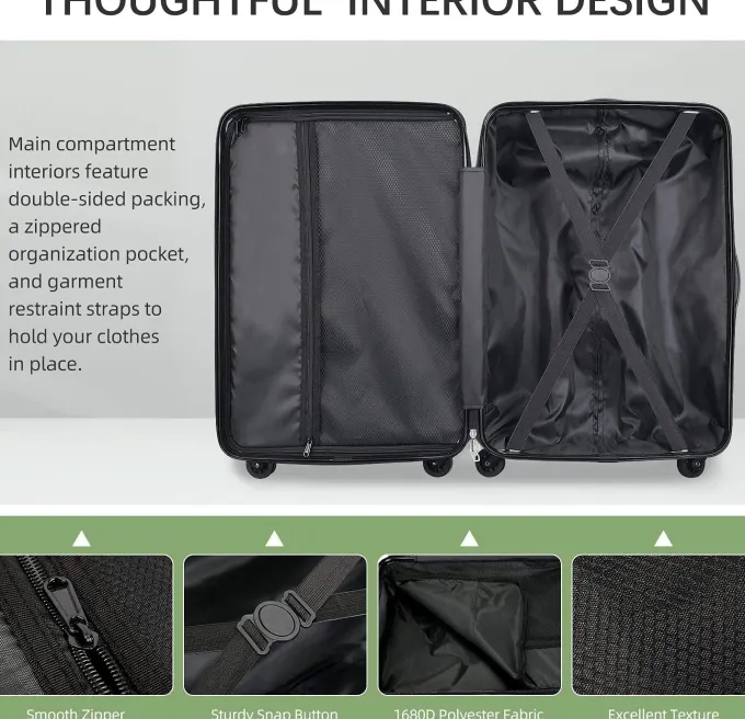 Silk & Salt SHOWKOO Hardside LuggaSets Expandable Suitcase Set 3 Piece LuggaSet^ Checked Luggage