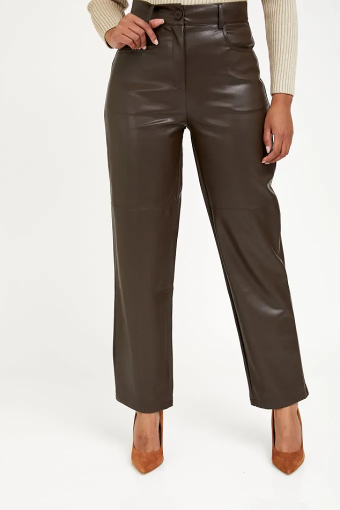 Silk & Salt billy vegan leather pants -dark brown^ Pants