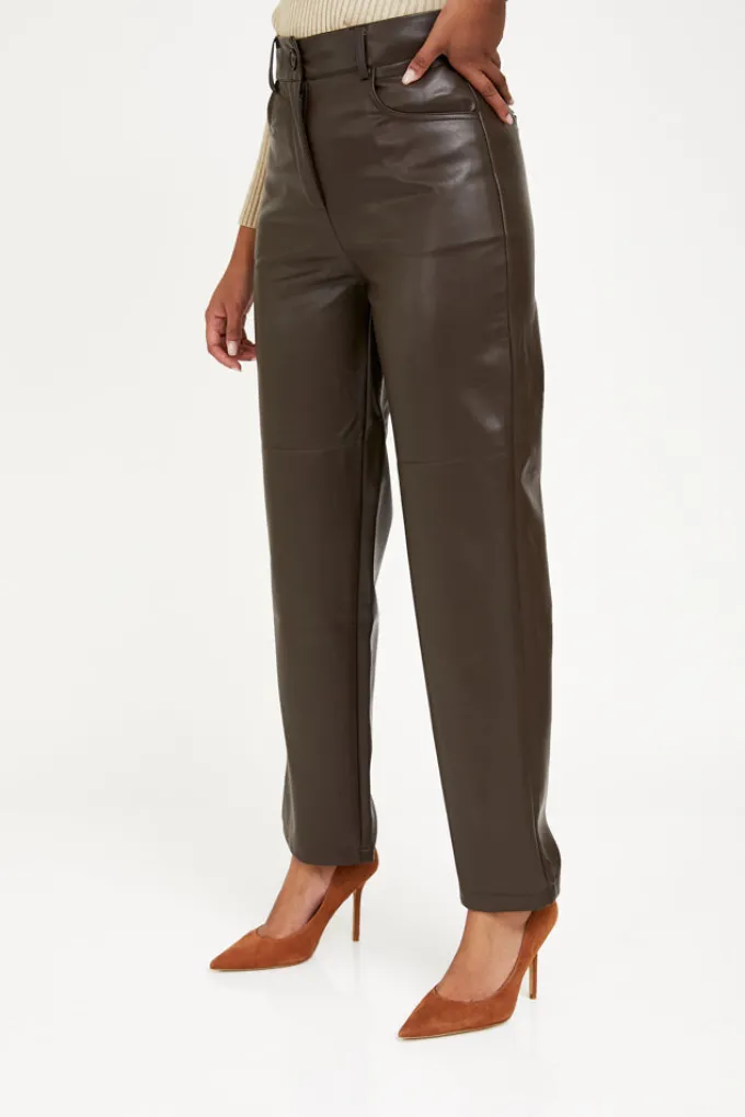 Silk & Salt billy vegan leather pants -dark brown^ Pants