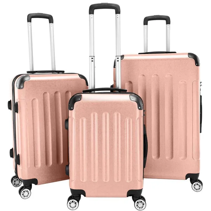 Silk & Salt Zimtown Hardside Lightweight Spinner Rose Gold 3 Piece LuggaSet with TSA Lock^ Carry On Luggage