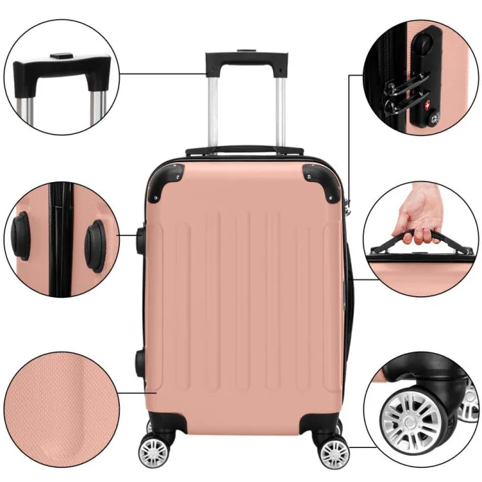 Silk & Salt Zimtown Hardside Lightweight Spinner Rose Gold 3 Piece LuggaSet with TSA Lock^ Carry On Luggage
