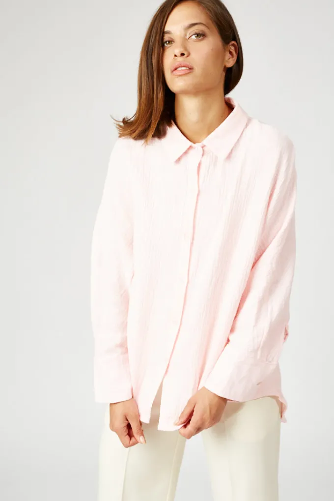 Silk & Salt button down oversized tetra shirt - powder pink^ Tops