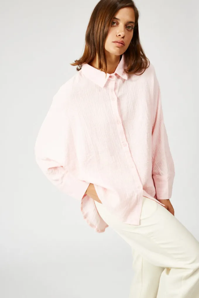 Silk & Salt button down oversized tetra shirt - powder pink^ Tops