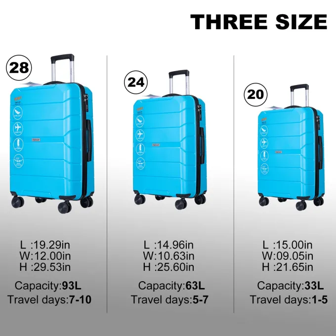 Silk & Salt Travelhouse Lugga3 Piece Set Suitcase Durable Spinner Wheels Hardshell Lightweight TSA Lock. (Sky Blue)^ Checked Luggage