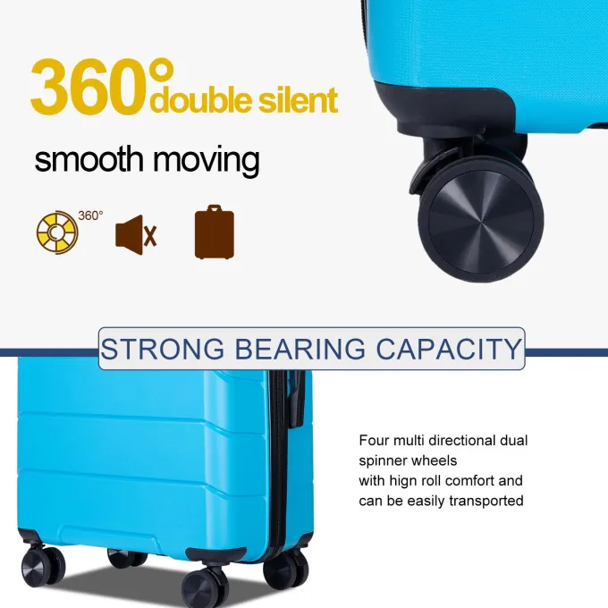 Silk & Salt Travelhouse Lugga3 Piece Set Suitcase Durable Spinner Wheels Hardshell Lightweight TSA Lock. (Sky Blue)^ Checked Luggage