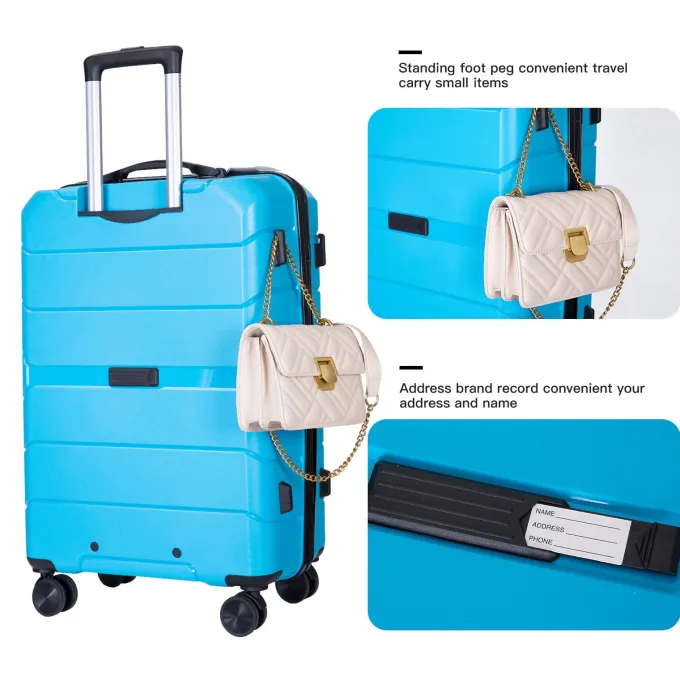 Silk & Salt Travelhouse Lugga3 Piece Set Suitcase Durable Spinner Wheels Hardshell Lightweight TSA Lock. (Sky Blue)^ Checked Luggage