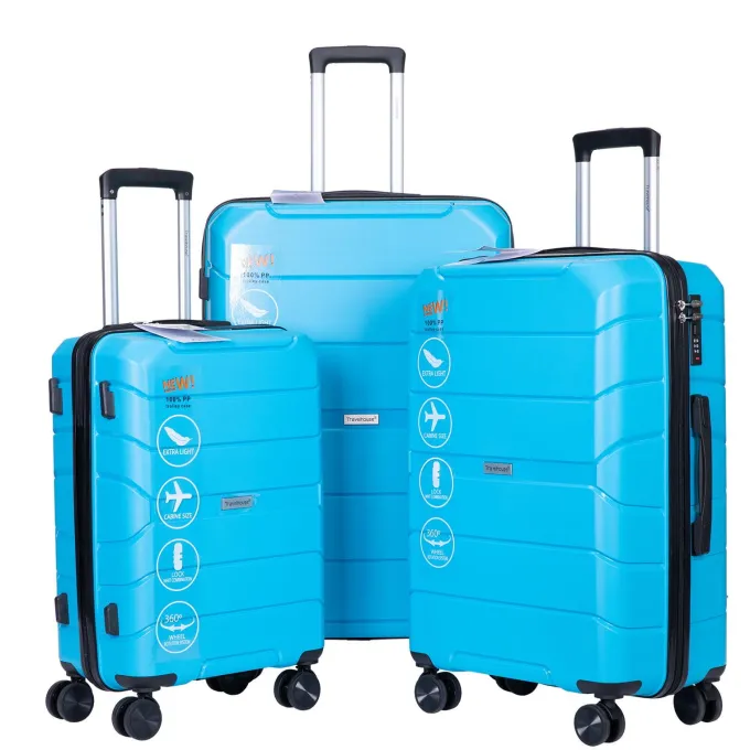 Silk & Salt Travelhouse Lugga3 Piece Set Suitcase Durable Spinner Wheels Hardshell Lightweight TSA Lock. (Sky Blue)^ Checked Luggage