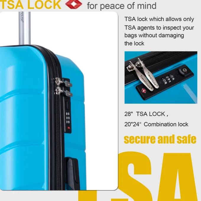Silk & Salt Travelhouse Lugga3 Piece Set Suitcase Durable Spinner Wheels Hardshell Lightweight TSA Lock. (Sky Blue)^ Checked Luggage