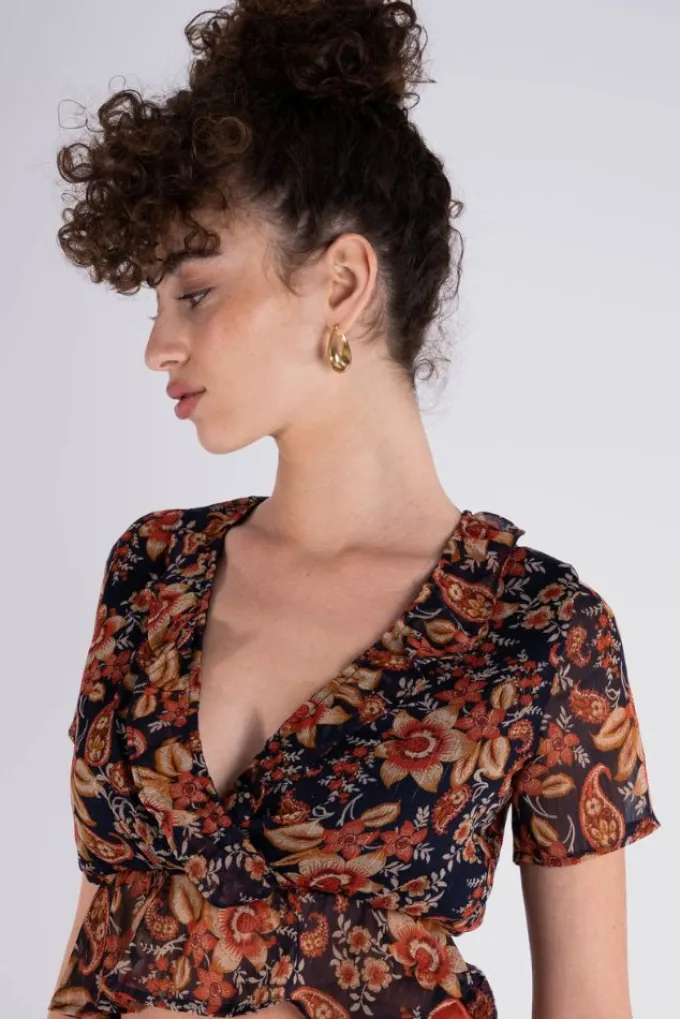 Silk & Salt frill  - blue floral^ Tops