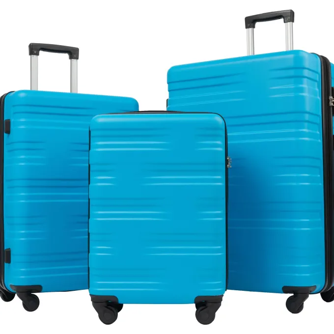 Silk & Salt 3 PCS LuggaSet Aukfa Travel Cayron Suitcases with 4 Quiet Spinner Wheels LuggaSet 20/24/28 Inches Blue^ Hard Side Luggage