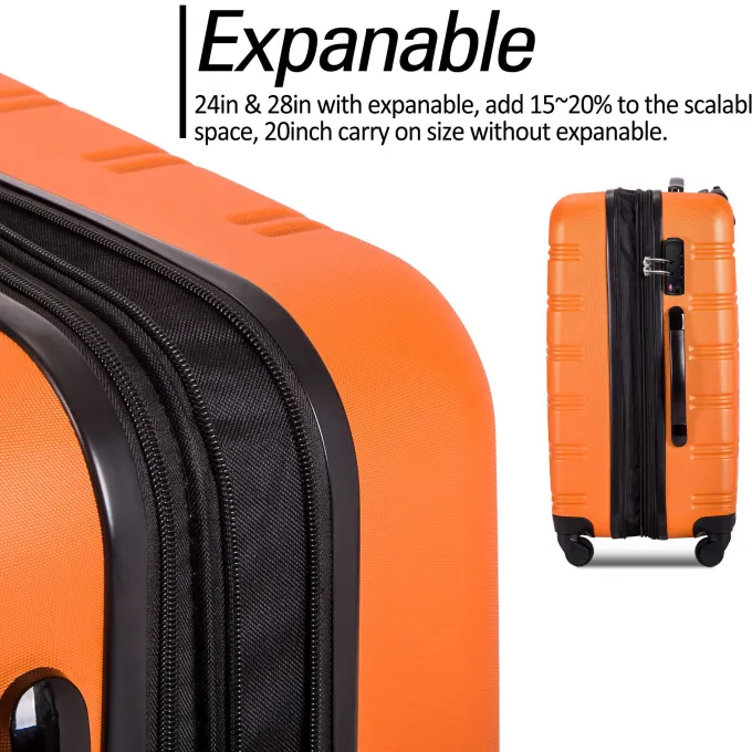 Silk & Salt 3 Piece Travel Luggage Aukfa Hardside Expandable Suitcase with Spinner Wheels Durable 4 Spinner Wheels and -in TSA Lock 20 24 28 Multiple Options Orange^ Luggage Sets