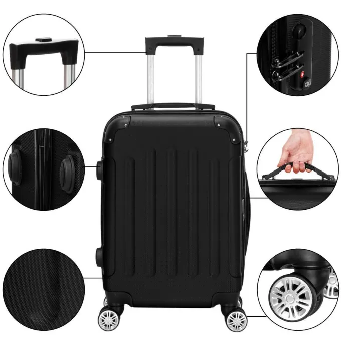 Silk & Salt Ktaxon Hardside Lightweight Spinner 20/24/28 LuggaSuitcase Set w/TSA Lock Black^ Hard Side Luggage