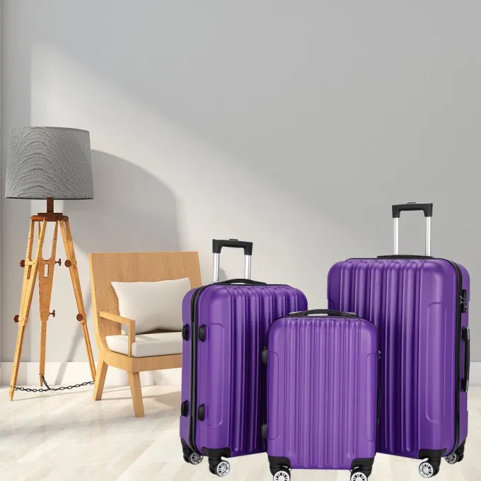Silk & Salt Nitouy 3-in-1 Multifunctional LarCapacity Traveling StoraSuitcase LuggaSet Purple^ Checked Luggage