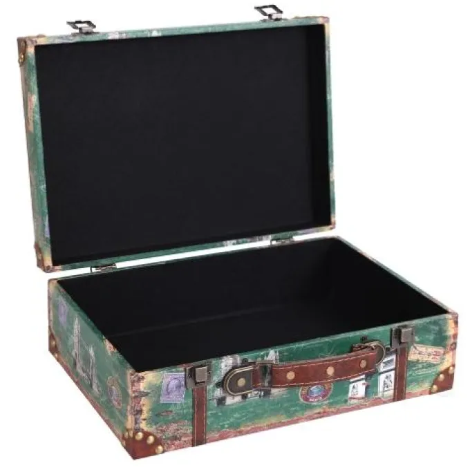 Silk & Salt Set of 2 European Landmarks Wooden Luggawith Leather Straps and Handle^ Checked Luggage