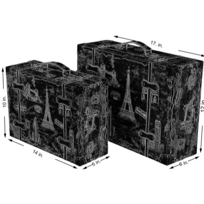 Silk & Salt Set of 2 European Landmarks Wooden Luggawith Leather Straps and Handle^ Checked Luggage