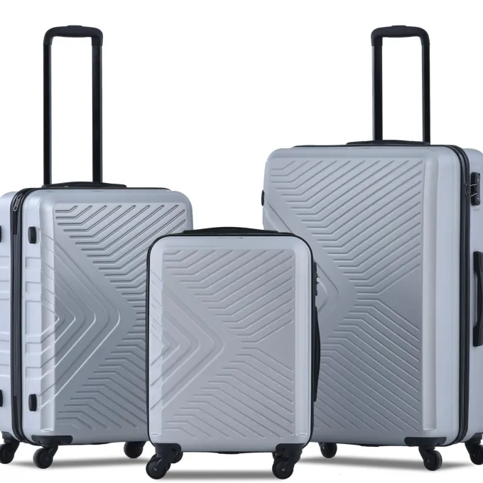 Silk & Salt Aukfa 3 Piece LuggaSets- Hardshell Lightweight Suitcase with TSA Lock and Spinner Wheels- 20/24/28- Silver^ Hard Side Luggage