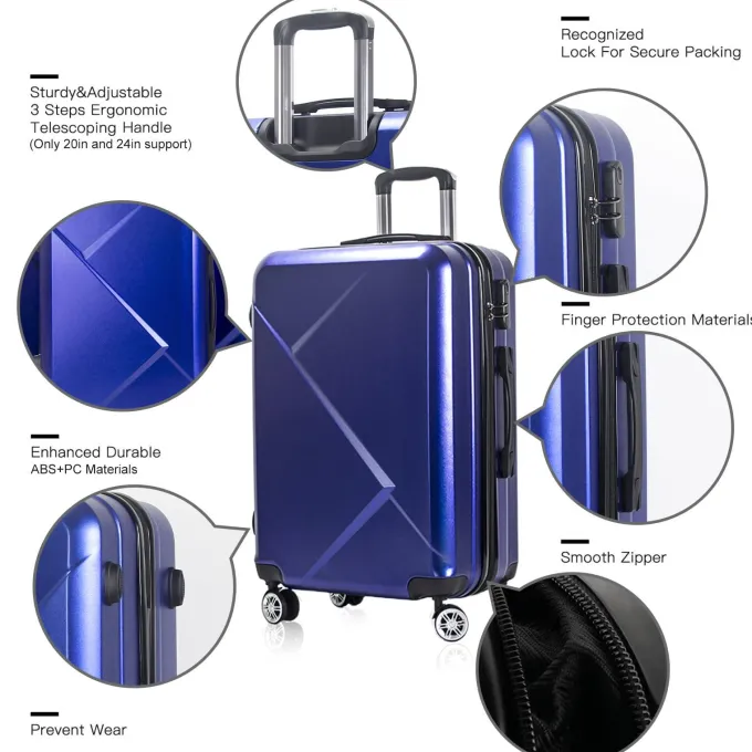 Silk & Salt 3 Piece LuggaSets with Hardside Expandable Spinner Wheel (20/24/28) Blue^ Checked Luggage