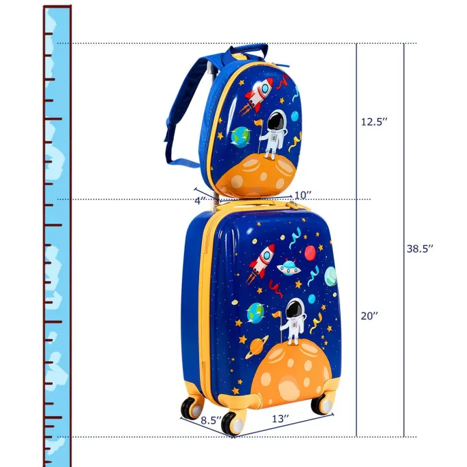 Silk & Salt Kids Suitcase with 4 Spinner Wheels2Pc Kid Carry on LuggaSet 12 amp18 Travel Rolling Trolley for Boys and Girls Gift for Toddlers Children^ Hard Side Luggage