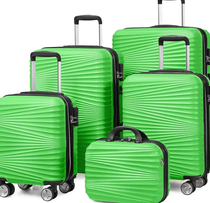 Silk & Salt Lugga5 Piece Sets Hard Shell LuggaSet Expandable Carry on LuggaSuitcase with Spinner Wheels Durable Lightweight Travel Set for Men Women(14/18/20/24/28)^ Checked Luggage