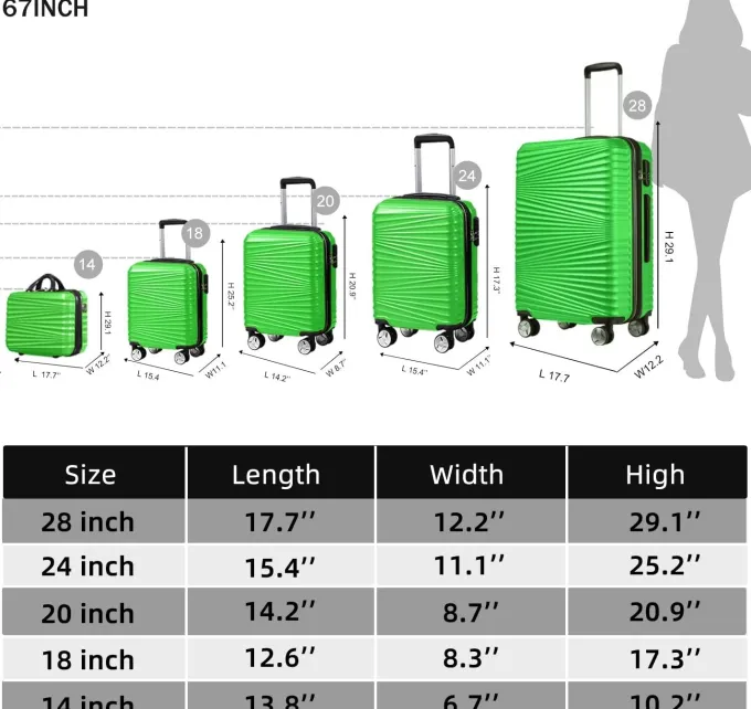 Silk & Salt Lugga5 Piece Sets Hard Shell LuggaSet Expandable Carry on LuggaSuitcase with Spinner Wheels Durable Lightweight Travel Set for Men Women(14/18/20/24/28)^ Checked Luggage