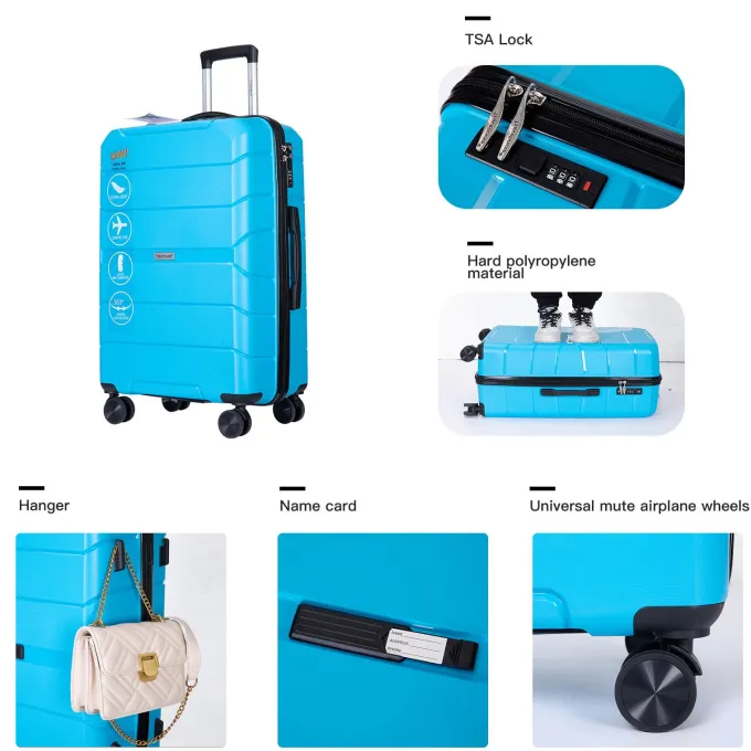 Silk & Salt Segmart LuggaSets 3 Piece SEGMART 3 Pieces Lightweight Hardside Spinner Wheel Case with TSA Lock Lightweight Suitcase Travel Set Outdoor Carry on LuggaSets Light Blue S9347^ Luggage Sets