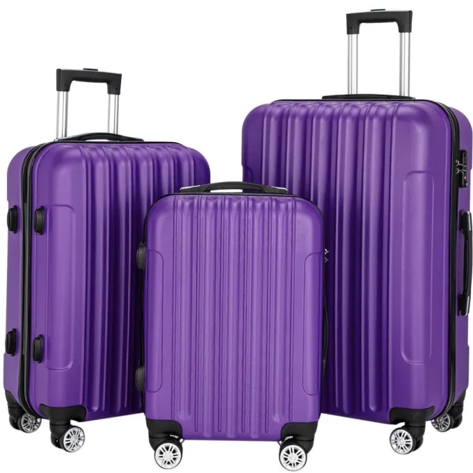 Silk & Salt Winado LuggaTravel 3 Pcs LuggaABS  Travel Set Bag Trolley Suitcase Purple^ Hard Side Luggage