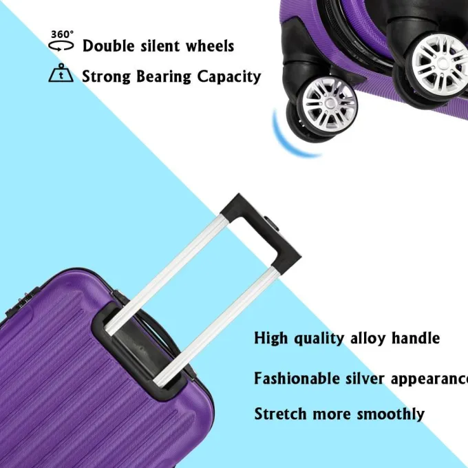 Silk & Salt Winado LuggaTravel 3 Pcs LuggaABS Travel Set Bag Trolley Suitcase Purple^ Hard Side Luggage