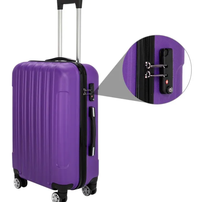 Silk & Salt Winado LuggaTravel 3 Pcs LuggaABS Travel Set Bag Trolley Suitcase Purple^ Hard Side Luggage