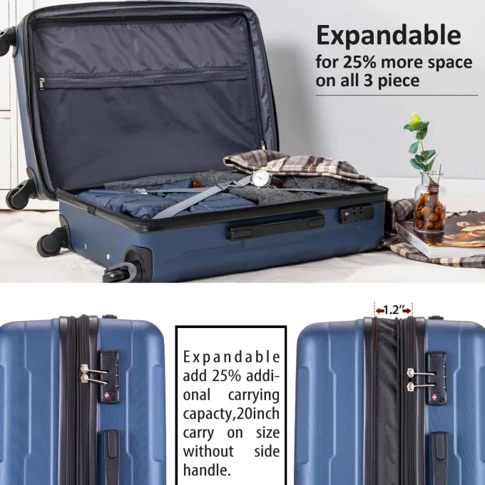 Silk & Salt 20 24 28 Carry on Luggawith Spinner Wheels TSA Lock Upgrade LuggaSets Maneuverable Hard Case LuggaTravel LuggaSuitcase Christmas Gifts for Business Trip Holiday Travel Cruise Blue^ Carry On Luggage
