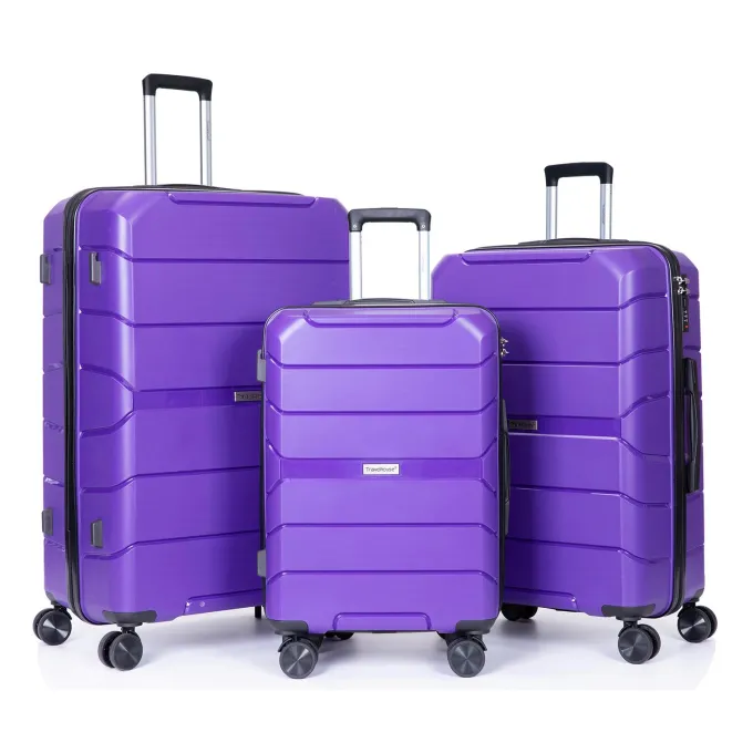 Silk & Salt 3 Piece Set Lock Spinner Carry on 3-in-1 Portable Trolley Case with Telescoping Handle and 360 Spinner Wheels Outdoor PP Material Hardside Carry on LuggaSet with TSA Lock S9350^ Luggage Sets