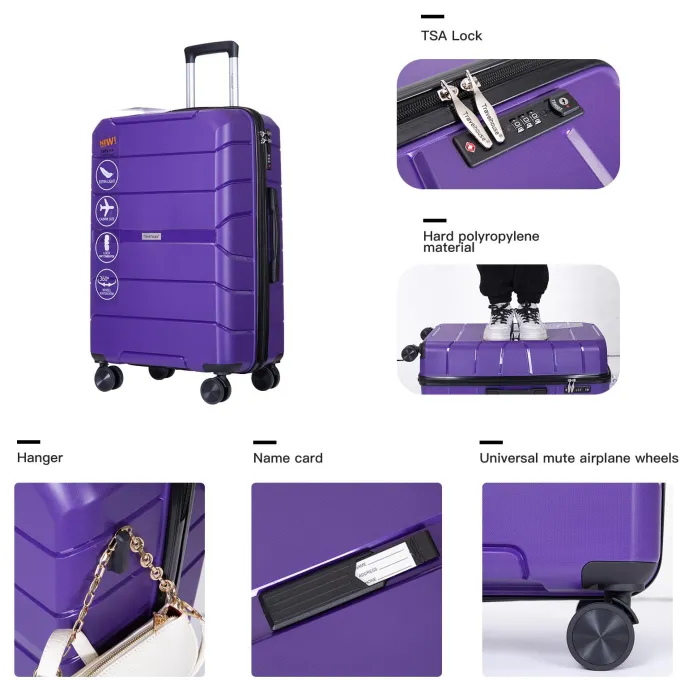 Silk & Salt Hardshell Lightweight Suitcase Sets Carry on Suitcase Sets for Women PP Material Hardside Carry on LuggaSet with TSA Lock Portable Trolley Case Sets with 4 Silent Wheels S9355^ Luggage Sets