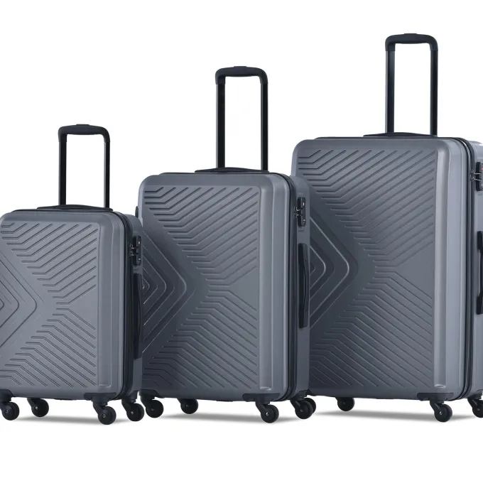 Silk & Salt uhomepro Gray 3 Pieces Travel LuggaSet TSA Lock ABS Trolley Carry On Suitcase Bag 20 24 28 with Spinner Wheels^ Luggage Sets