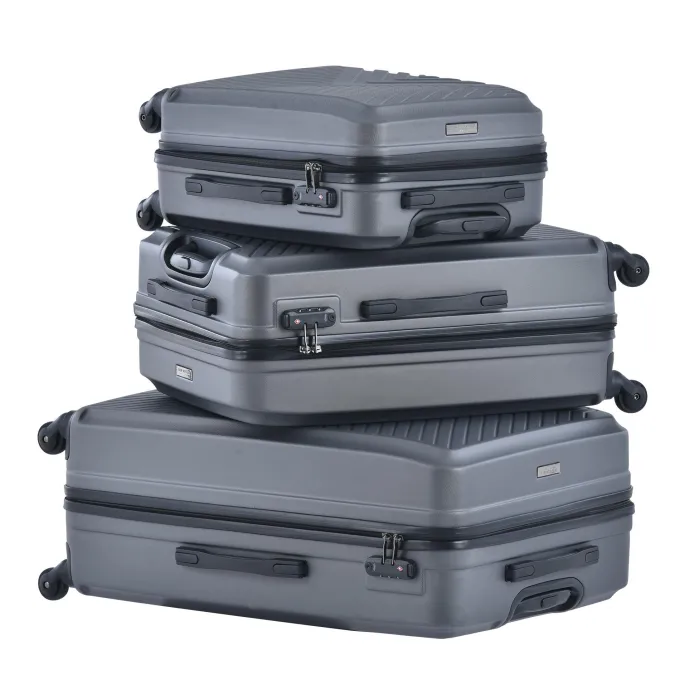 Silk & Salt uhomepro Gray 3 Pieces Travel LuggaSet TSA Lock ABS Trolley Carry On Suitcase Bag 20 24 28 with Spinner Wheels^ Luggage Sets