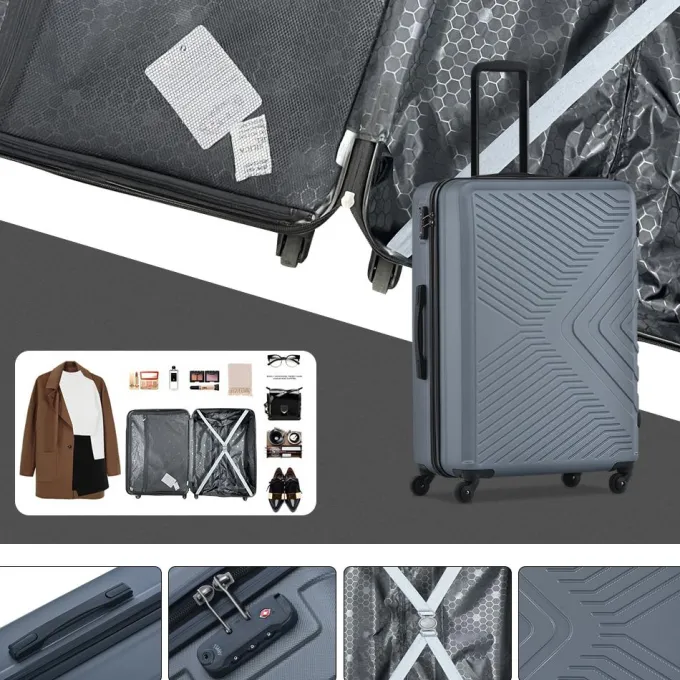 Silk & Salt uhomepro Gray 3 Pieces Travel LuggaSet TSA Lock ABS Trolley Carry On Suitcase Bag 20 24 28 with Spinner Wheels^ Luggage Sets