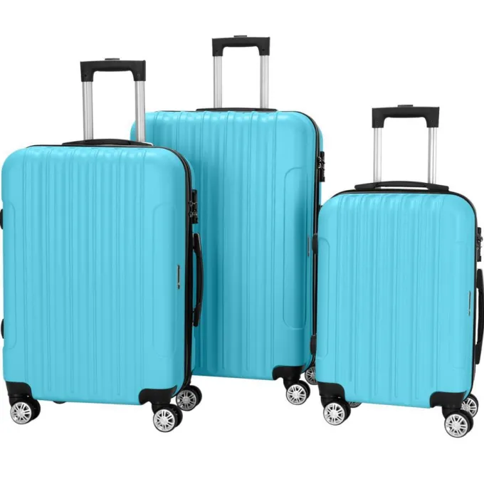 Silk & Salt SalonMore 3 PCS LuggaTravel Set Bag ABS Trolley Hard Shell Suitcase w/TSA Lock Blue^ Hard Side Luggage