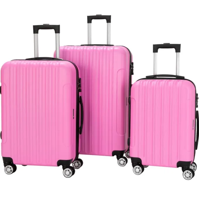 Silk & Salt Zimtown 3 PCS LuggaTravel Set Bag ABS Trolley Hard Shell Suitcase w/TSA lock Pink^ Checked Luggage
