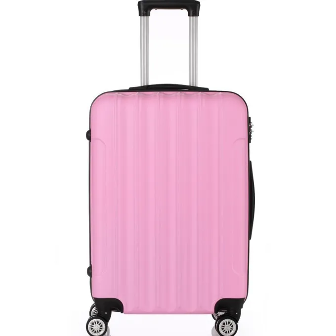 Silk & Salt Zimtown 3 PCS LuggaTravel Set Bag ABS Trolley Hard Shell Suitcase w/TSA lock Pink^ Checked Luggage