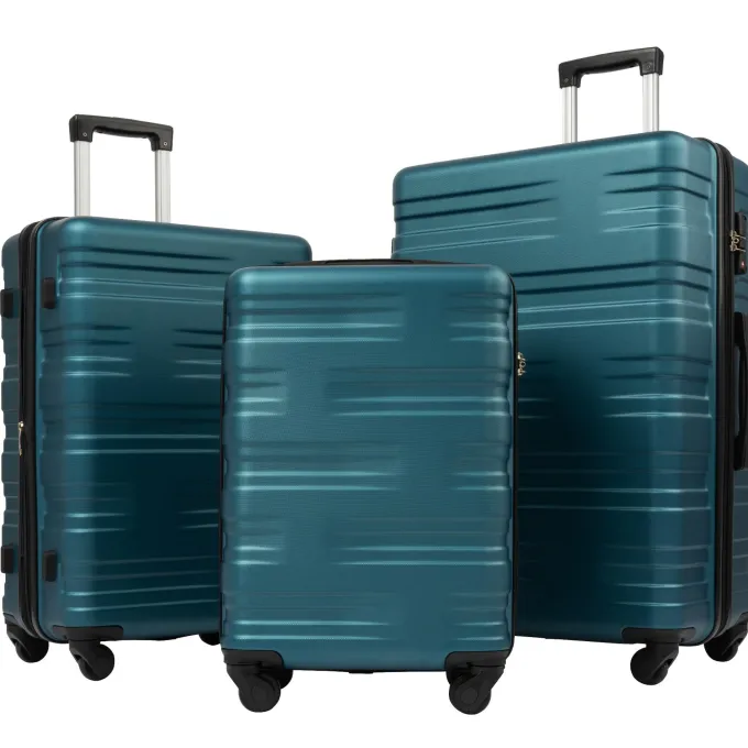 Silk & Salt 3 PCS LuggaSet Aukfa Travel Cayron Suitcases with 4 Quiet Spinner Wheels LuggaSet  Hardside Carry On Set TSA Lock 20/24/28 Inches Navy^ Luggage Sets