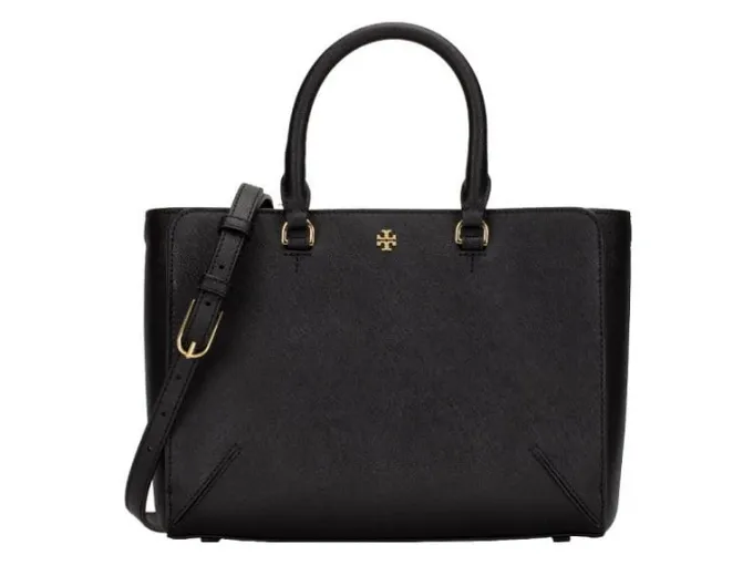 Silk & Salt Tory Burch Emerson Small Top Zip Tote in Black^ Checked Luggage