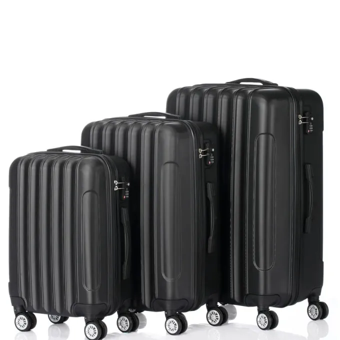 Silk & Salt 3 Piece LuggaSet Metal Frame Plastic Travel Trolley Suitcase Set 20u201d 24u201d 28u201d LuggaSuitcase Portable Spinner Wheels Lightweight LuggaSet Black^ Hard Side Luggage