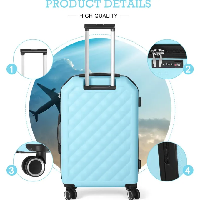Silk & Salt 3 Piece Hardshell Suitcase Spinner with TSA Lock Arctic Blue^ Checked Luggage