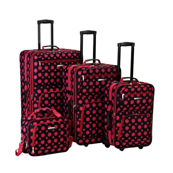 Silk & Salt 4Pc Black Pink Dot LuggaSet Blkpnk Dot^ Luggage Sets