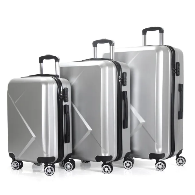 Silk & Salt AEDILYS 3 Piece Nested Spinner Suitcase LuggaSet - Silver^ Checked Luggage|Hard Side Luggage